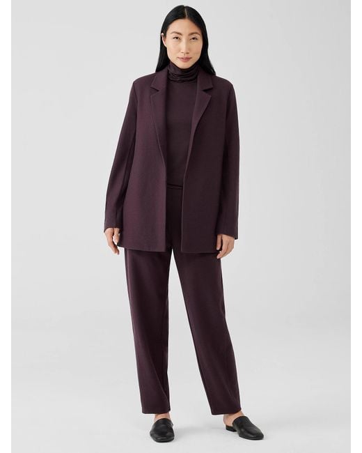 Eileen Fisher Purple Boiled Wool Jersey Long Blazer