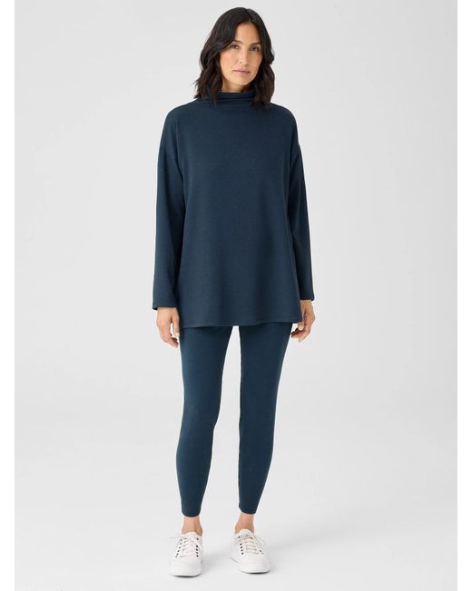 Eileen Fisher Blue Cozy Brushed Terry Hug Funnel Neck Top