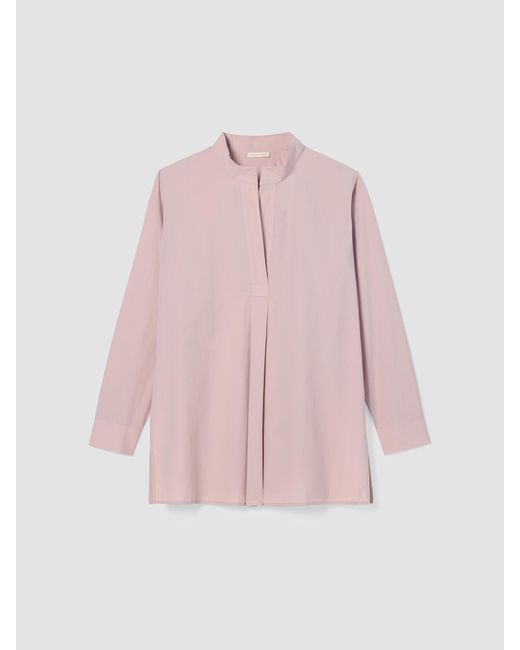 Eileen Fisher Pink Washed Organic Cotton Poplin Stand Collar Top