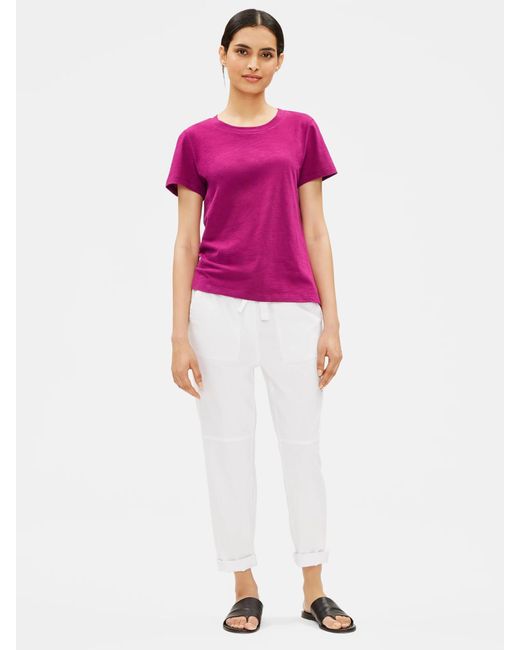 Eileen Fisher Pink Organic Cotton Slub Short-sleeve Tee