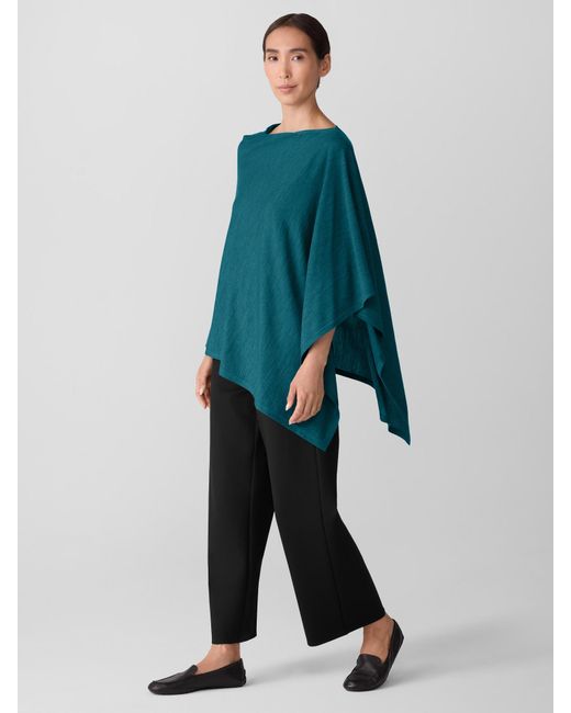 Eileen Fisher Blue Superfine Merino Poncho In Regenerative Wool