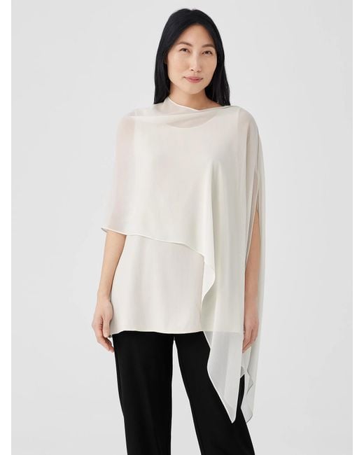 Eileen Fisher White Sheer Silk Georgette Wrap