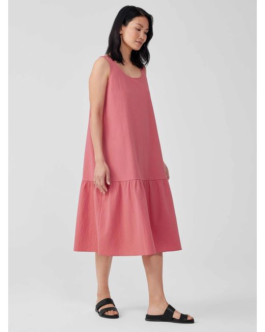 Eileen Fisher Pink Organic Cotton Pucker Tiered Dress