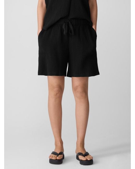 Eileen Fisher White Organic Cotton Lofty Gauze Walking Shorts