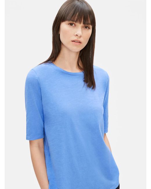 Eileen Fisher Blue Organic Cotton Slub Elbow-sleeve Tee