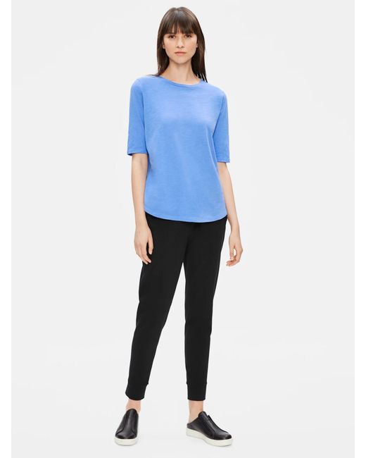 Eileen Fisher Blue Organic Cotton Slub Elbow-sleeve Tee