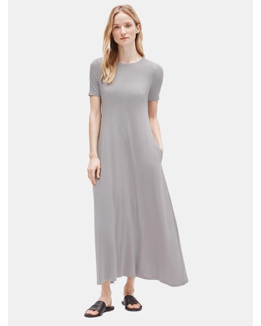 Eileen Fisher Women's Gray Fine Jersey Crew Neck Maxi Dress
