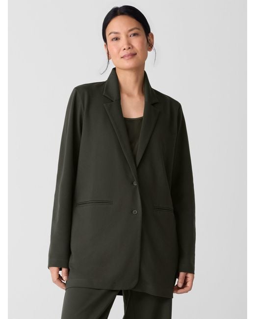 Eileen Fisher Green Washable Flex Ponte Long Blazer