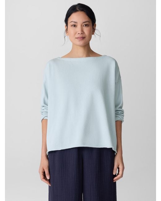 Eileen Fisher Blue Lightweight Organic Cotton Terry Box-top
