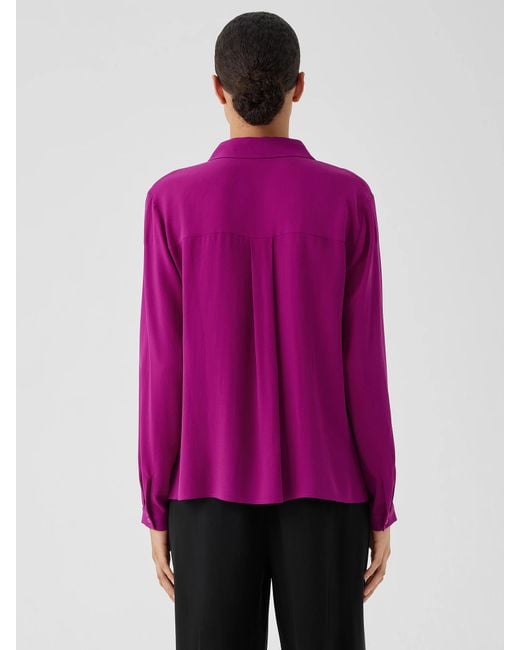 Eileen Fisher Purple Silk Georgette Crepe Classic Collar Shirt