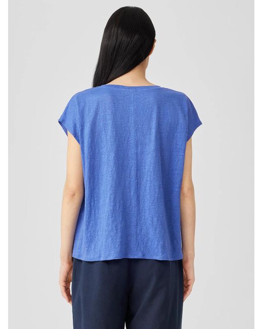 Eileen Fisher Blue Organic Linen Jersey V-neck Tee