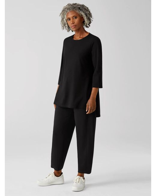 Eileen Fisher Flex Ponte Jewel Neck Tunic in Black | Lyst