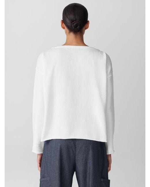 Eileen Fisher White Lightweight Organic Cotton Terry Box-top