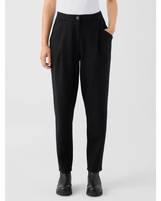 Eileen Fisher Black Boiled Wool Jersey Carrot Pant