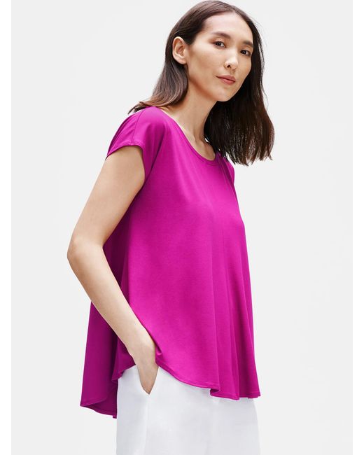 Eileen Fisher Women's Pink Viscose Jersey Scoop Neck Box-top