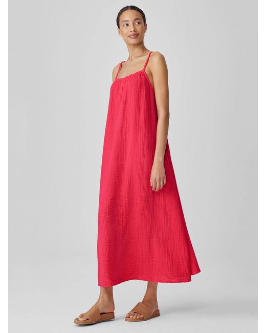 Eileen Fisher Red Organic Cotton Lofty Gauze Cami Dress