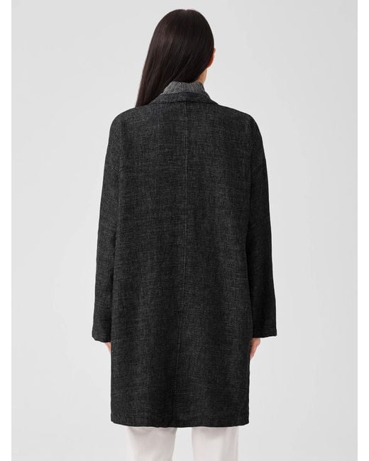 Eileen Fisher Black Tweedy Hemp Cotton High Collar Coat