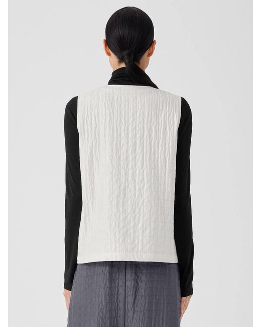 Eileen Fisher White Silk Habutai Quilted Vest
