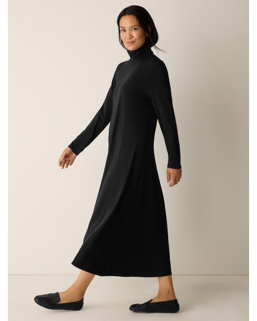 Eileen Fisher Black Stretch Jersey Knit Turtleneck Dress
