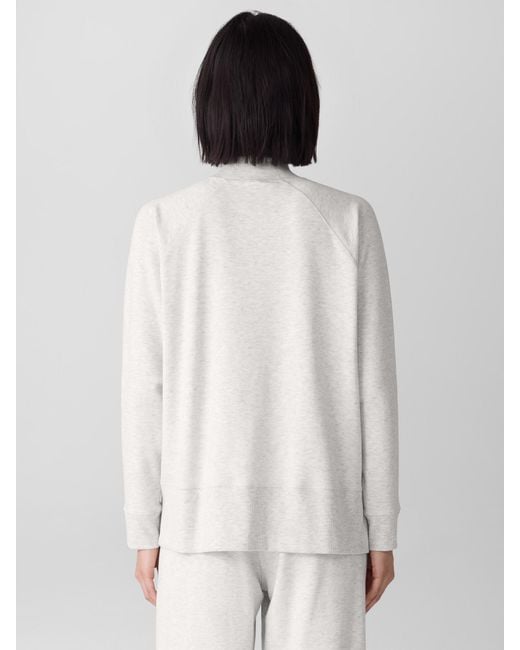 Eileen Fisher White Cozy Brushed Terry Hug Mock Neck Top