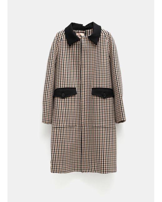 Plan C Pointed Collar Damier Check Coat in Beige (Natural) - Lyst