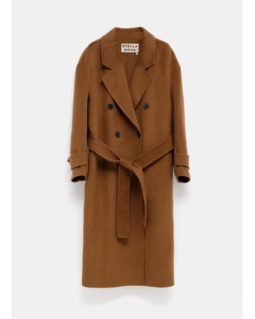 Stella Nova Long Wool Mix Coat in Brown Lyst