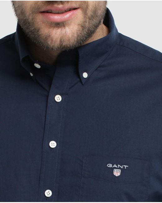 GANT Cotton Big And Tall Regularfit Plain Blue Shirt for Men Lyst