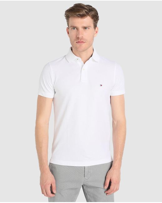 Tommy Hilfiger Cotton White Short Sleeved PiquÃ© Polo Shirt for Men - Lyst
