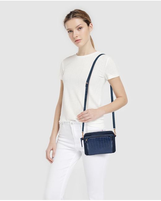 Download El Corte Inglés Synthetic Small Navy Blue Nylon Crossbody Bag With Mock-croc Embossing - Save 38 ...