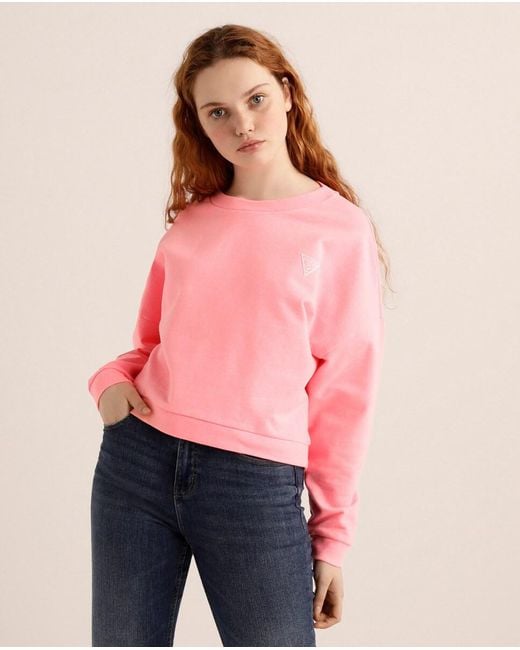 Guess Synthetic Wo Oversized Cropped Sweatshirt in Pink - Lyst