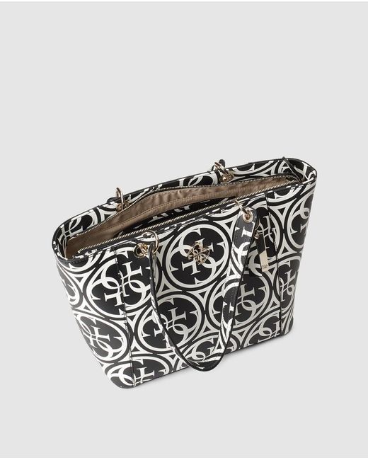 Guess Black And White Logo-print Tote Bag - Lyst