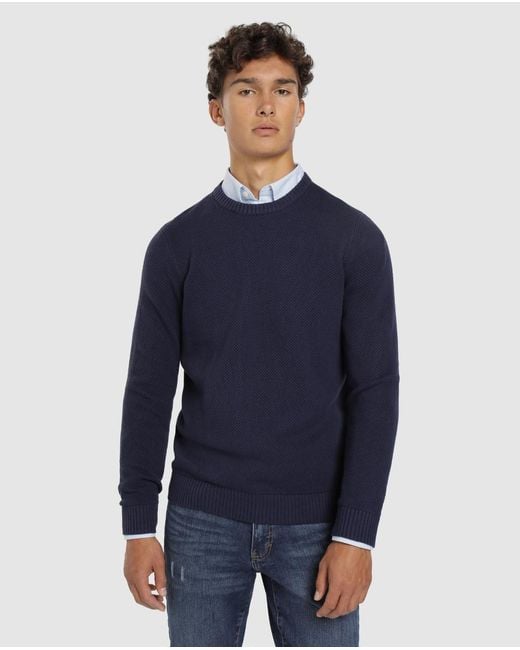 Izod Cotton Mens Navy Blue Crew Neck Sweater for Men - Lyst