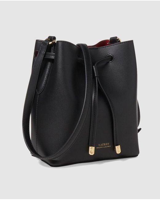 Lauren by Ralph Lauren Small Black Leather Bucket Bag With Red Interior - Lyst