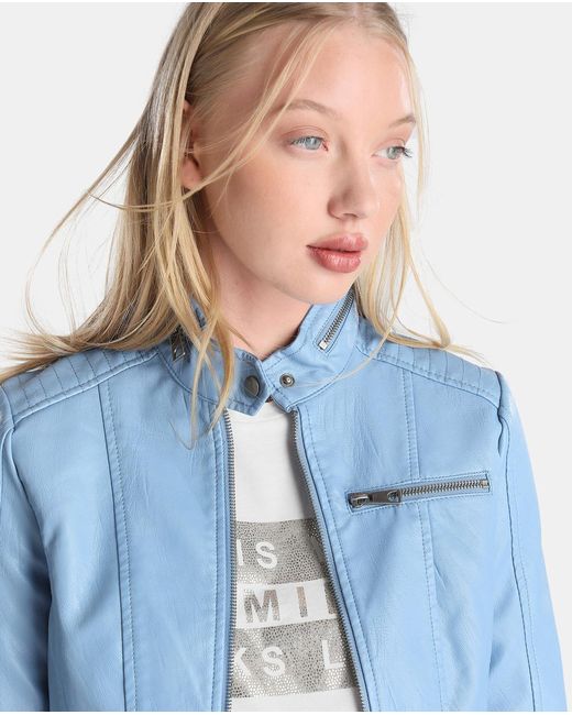 Women S Blue Faux Leather Biker Jacket
