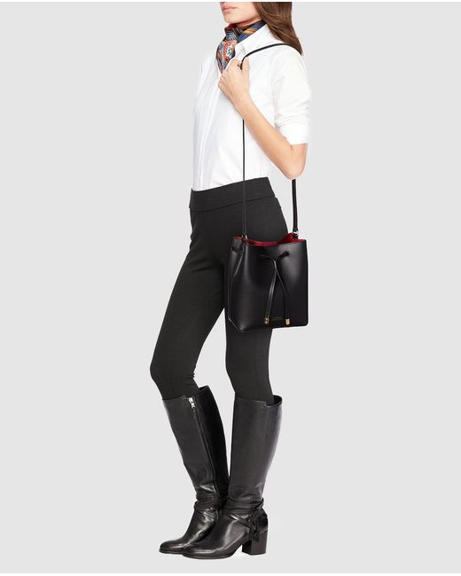 lauren ralph lauren mini leather drawstring bucket bag