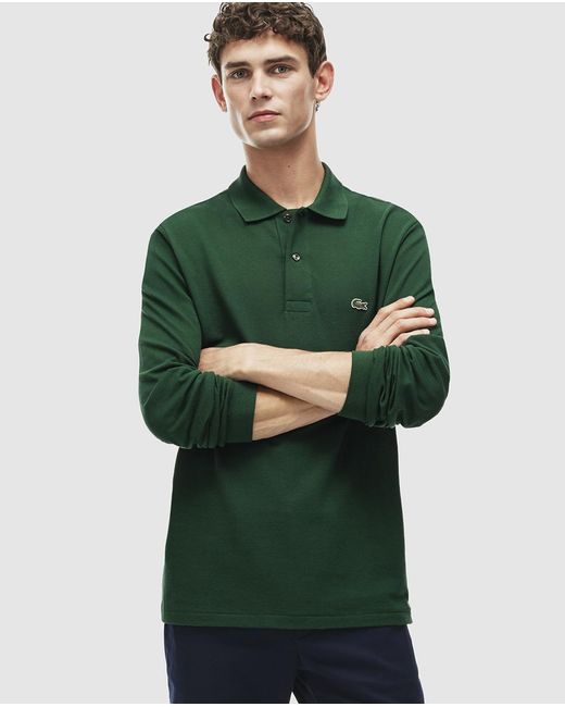 lacoste green long sleeve polo