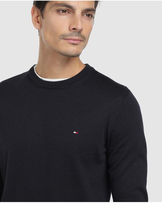Tommy Hilfiger Blue Round-neck Sweater in Black for Men - Lyst