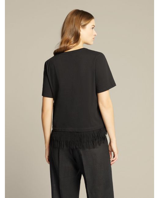 T-shirt con bordo in frange di Elena Miro in Black