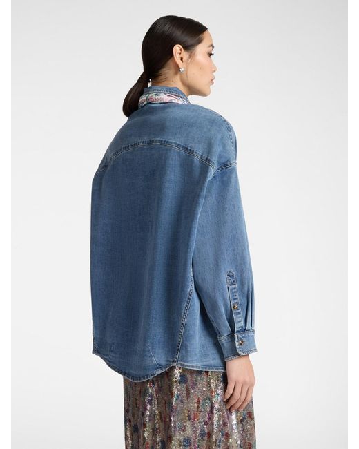 Camicia in denim washed con foulard di Elena Miro in Blue