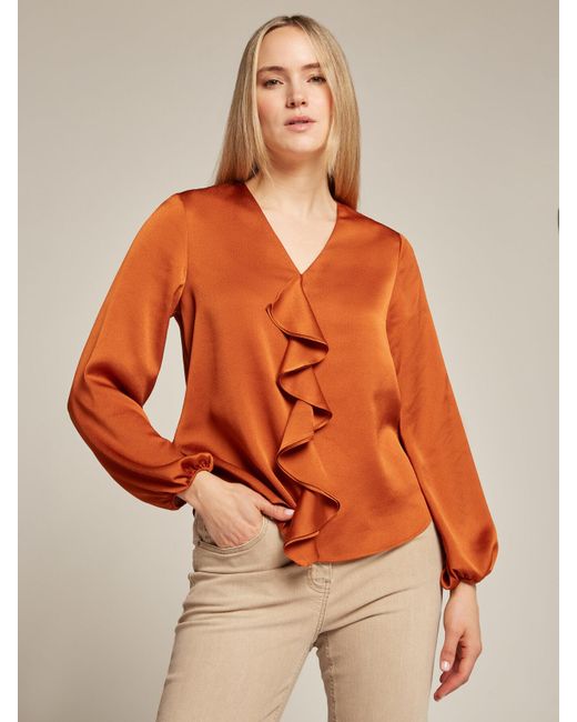 Blusa in raso con jabot di Elena Miro in Arancione | Lyst