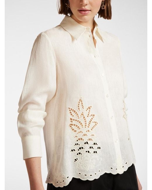 Camicia in lino con ricamo a trafori di Elena Miro in Natural