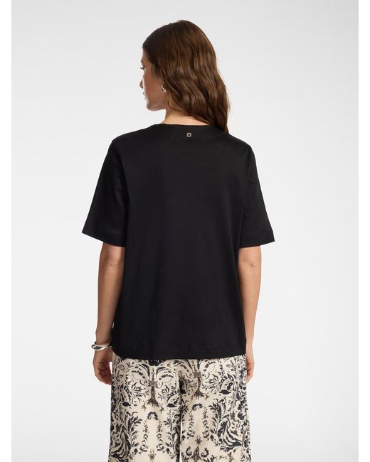 T-shirt in cotone scollo a V di Elena Miro in Black