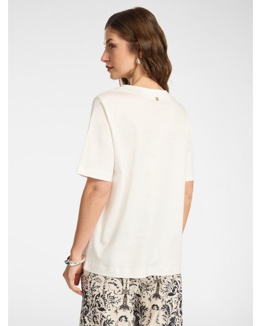 T-shirt in cotone scollo a V di Elena Miro in White
