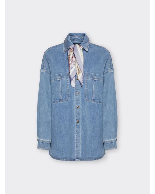 Camicia in denim washed con foulard di Elena Miro in Blue