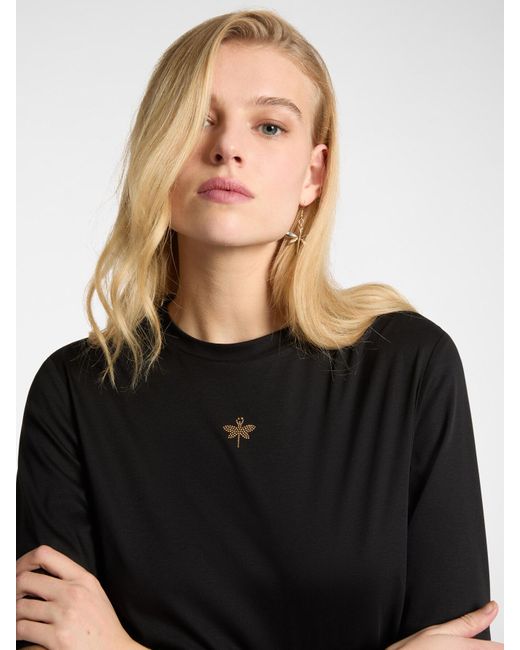 T-shirt con piccola libellula in strass di Elena Miro in Black