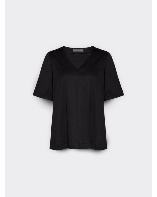 T-shirt in cotone scollo a V di Elena Miro in Black