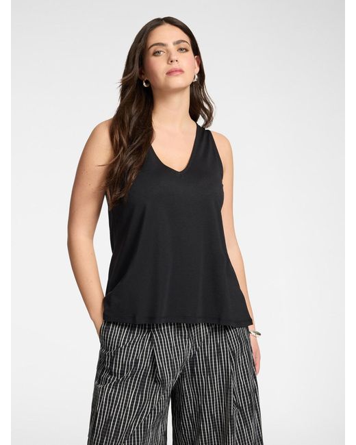 Top misto lyocell con scollo a V di Elena Miro in Black