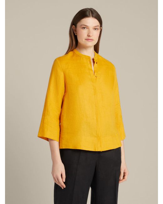 Camicia girocollo in puro lino di Elena Miro in Yellow