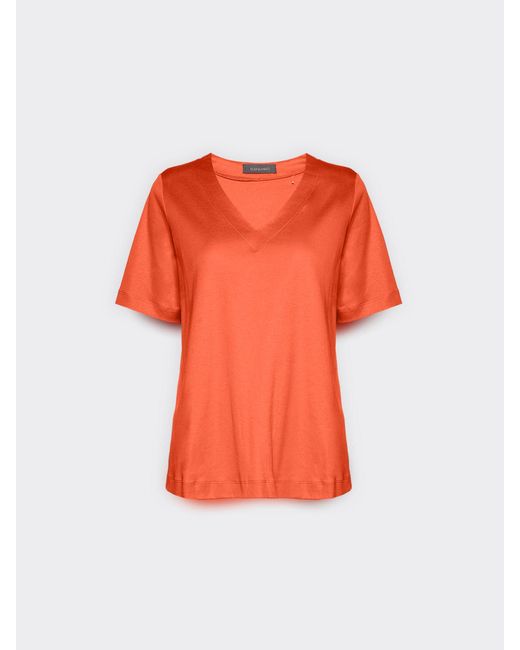 T-shirt in cotone scollo a V di Elena Miro in Red