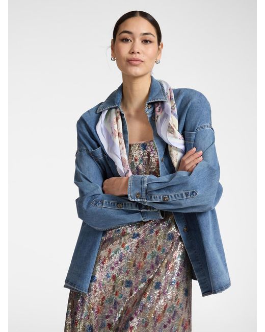 Camicia in denim washed con foulard di Elena Miro in Blue